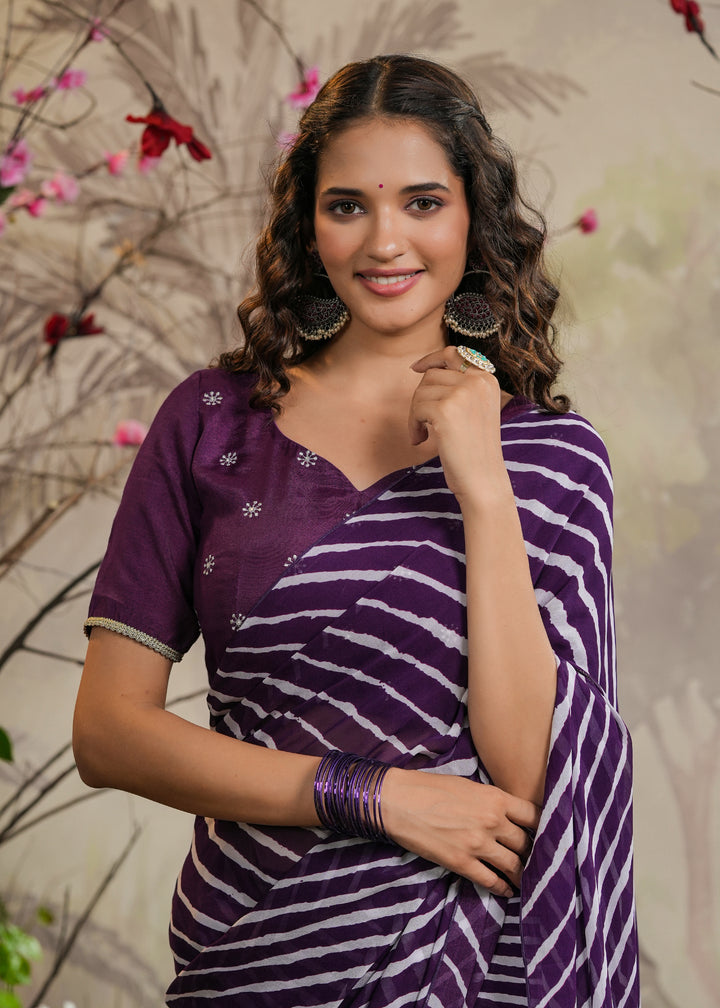 Nia Purple Lehariya Pre-Draped Saree