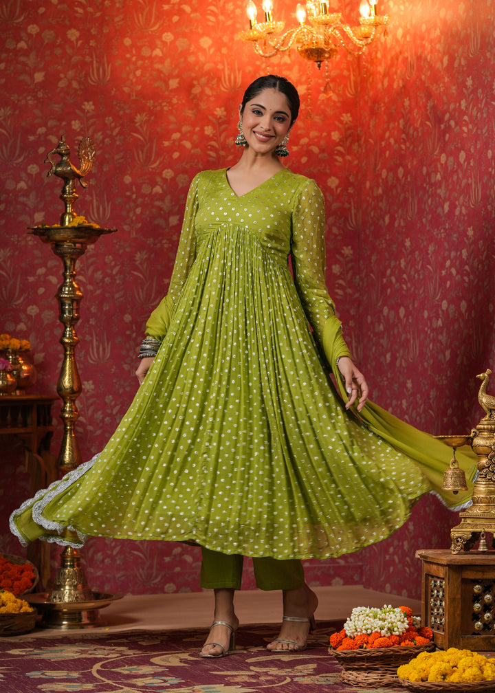 Hina Green Lurex Flared Kurta With Pant & Dupatta