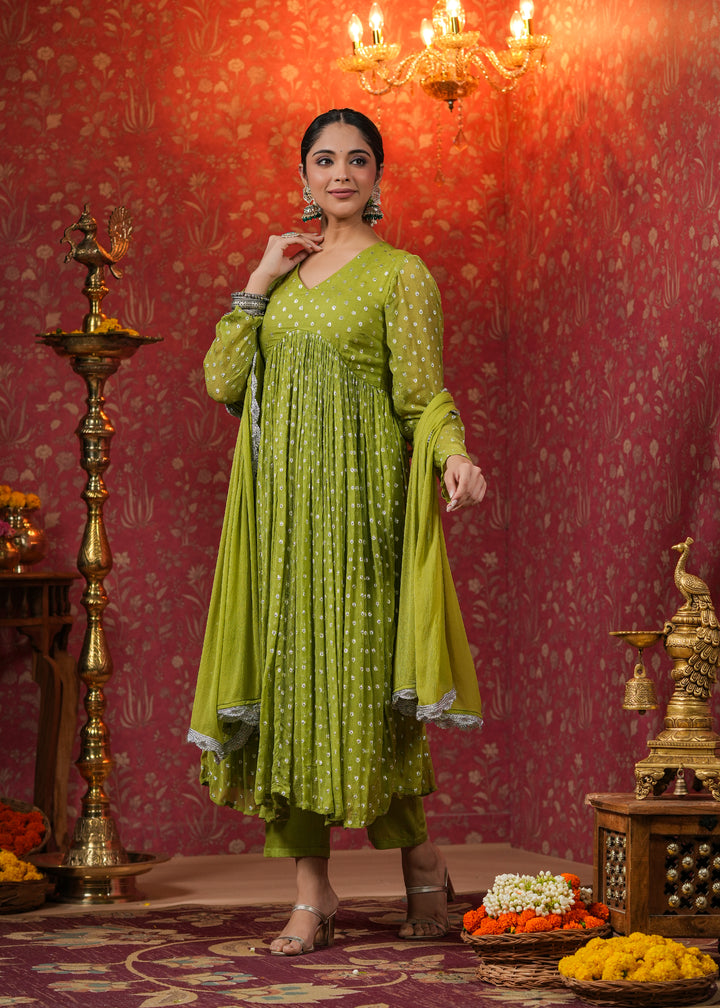 Hina Green Lurex Flared Kurta With Pant & Dupatta