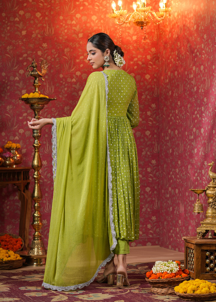 Hina Green Lurex Flared Kurta With Pant & Dupatta