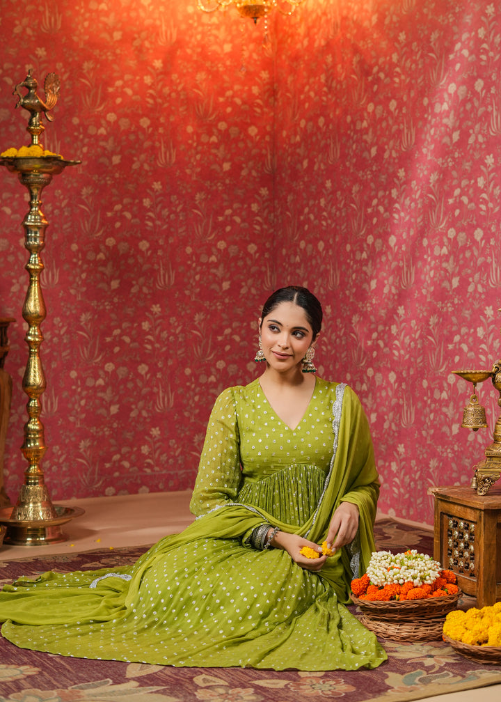 Hina Green Lurex Flared Kurta With Pant & Dupatta