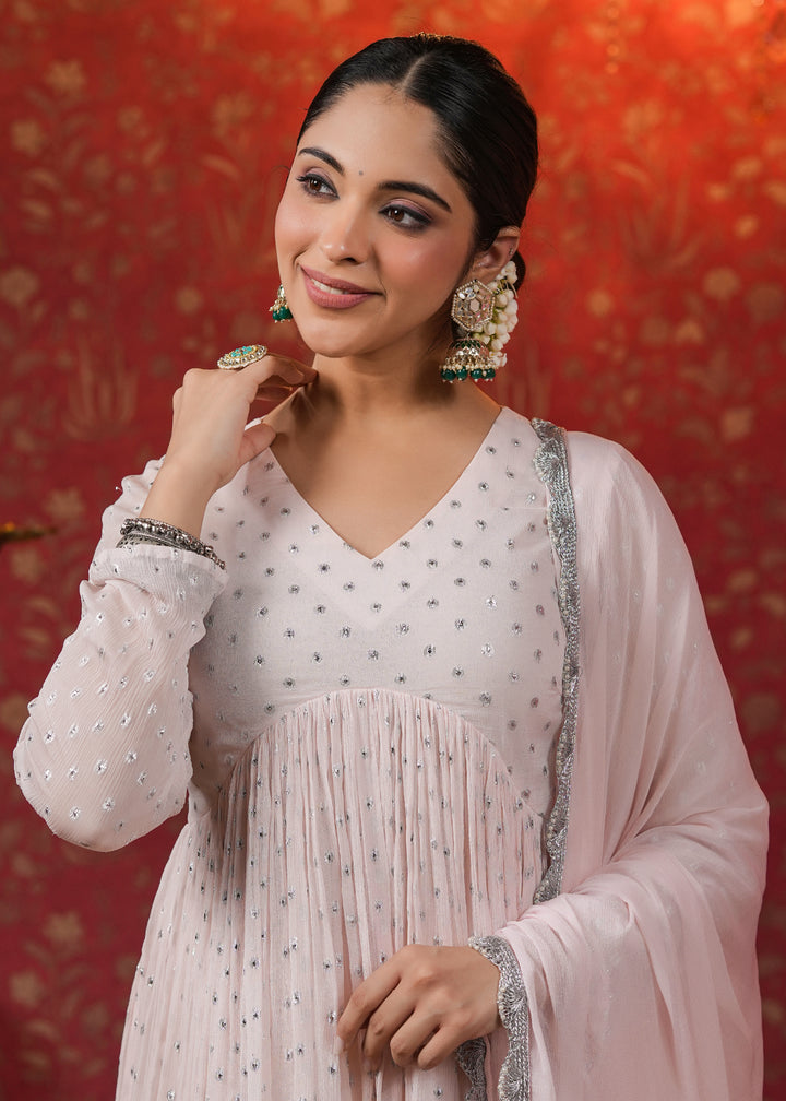 Rati Rose Gold Lurex Flared Kurta With Pant & Dupatta