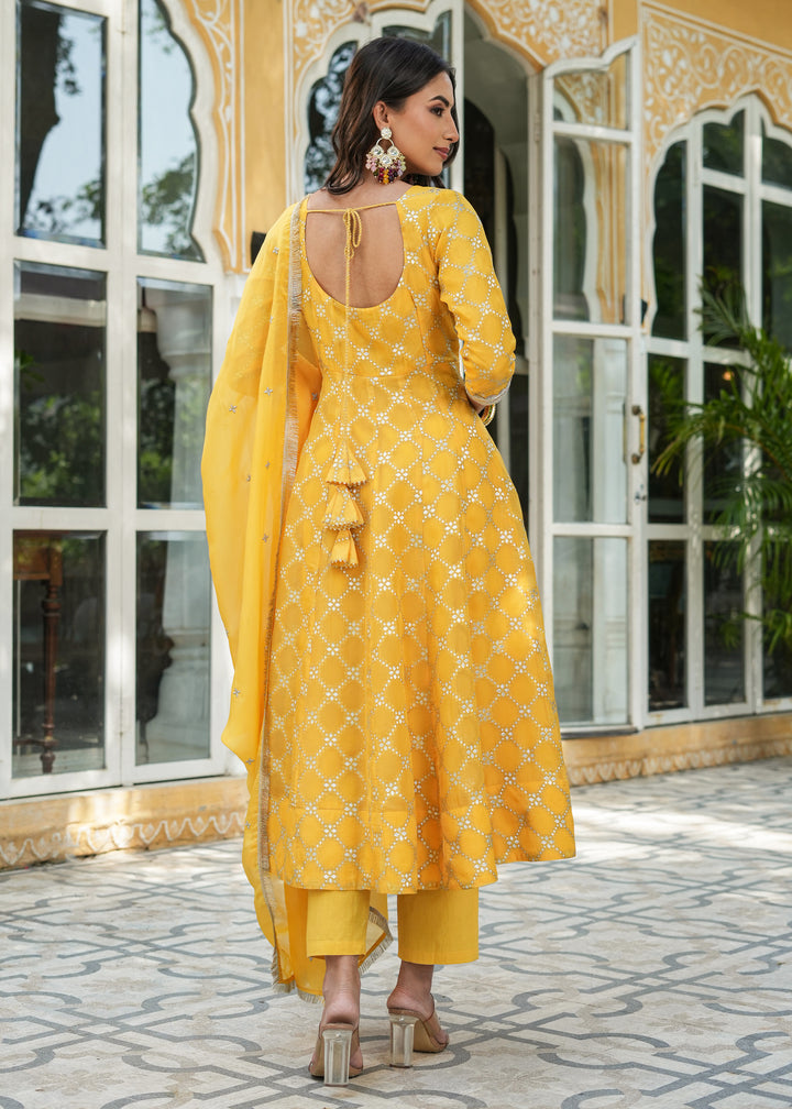 Aradhya Yellow Jacquard Anarkali Suit set with Dupatta