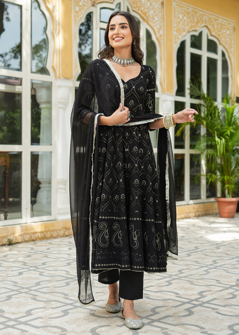 Jannat Black Chikankari Anarkali Suit set with Dupatta