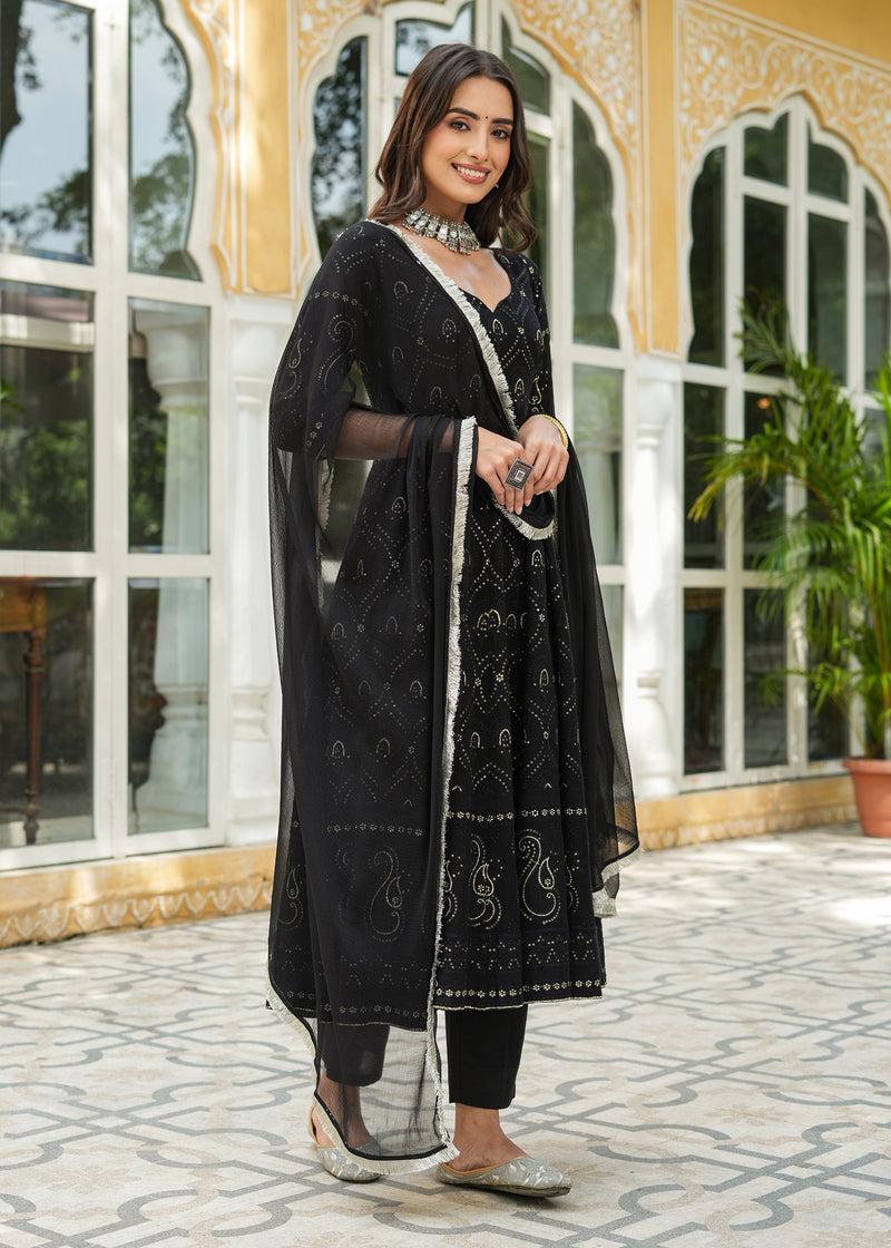 Jannat Black Chikankari Anarkali Suit set with Dupatta