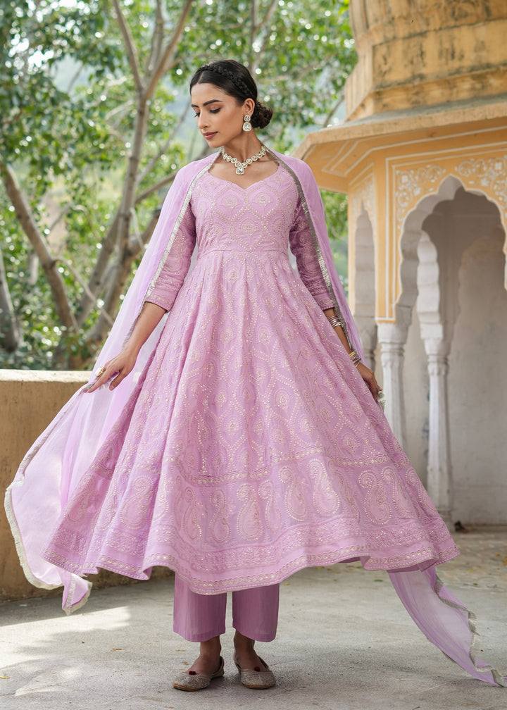 Asmee Lavender Chikankari Anarkali Suit set with Dupatta