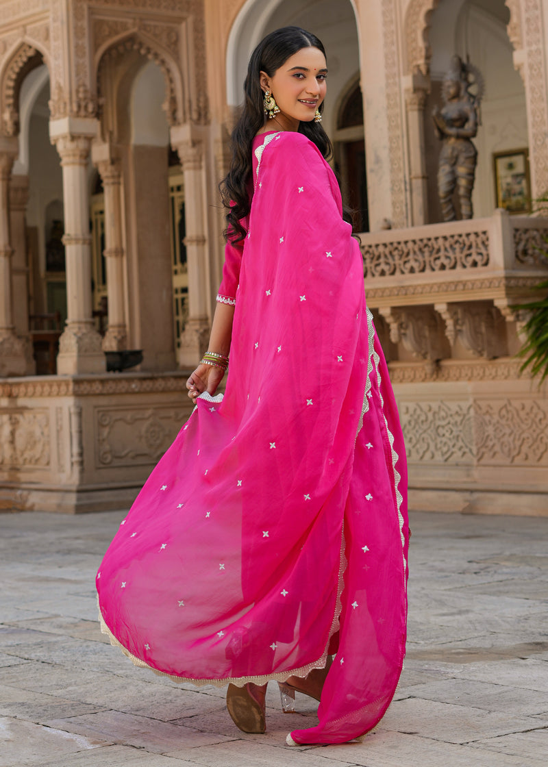 Pritika Pink Embroidered Alia Cut Suit set with Dupatta