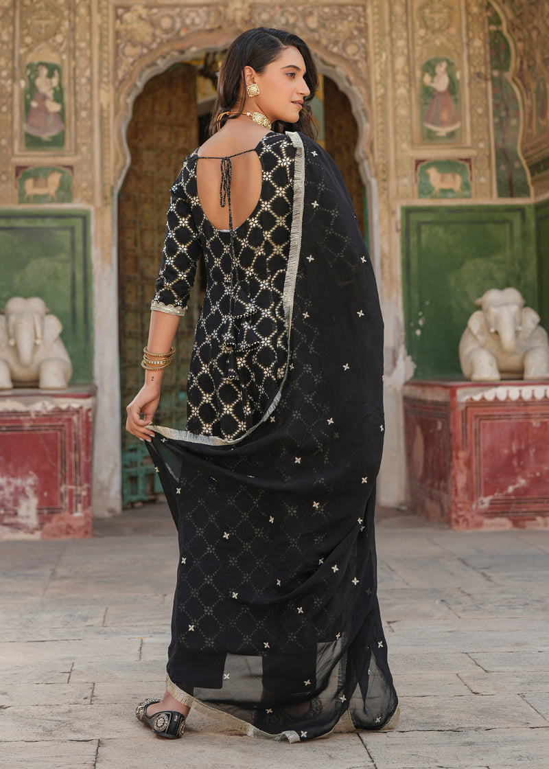 Aarohi Black Jacquard Anarkali Suit set with Dupatta