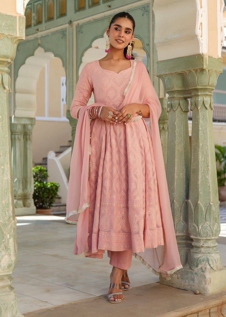 Mariyam Peach Chikankari Anarkali Suit set with Dupatta