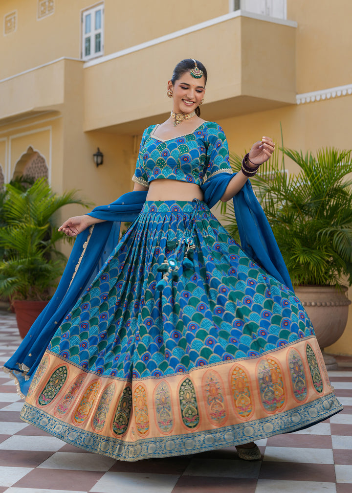 Naina Blue Silk Printed Lehenga set