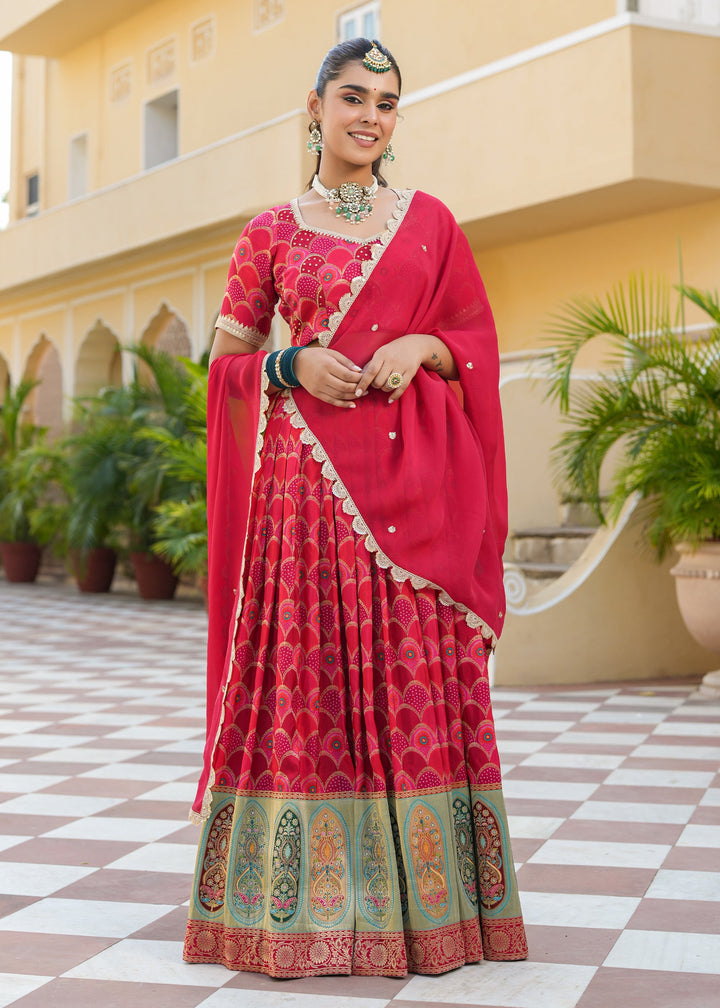 Preeta Red Silk Printed Lehenga set