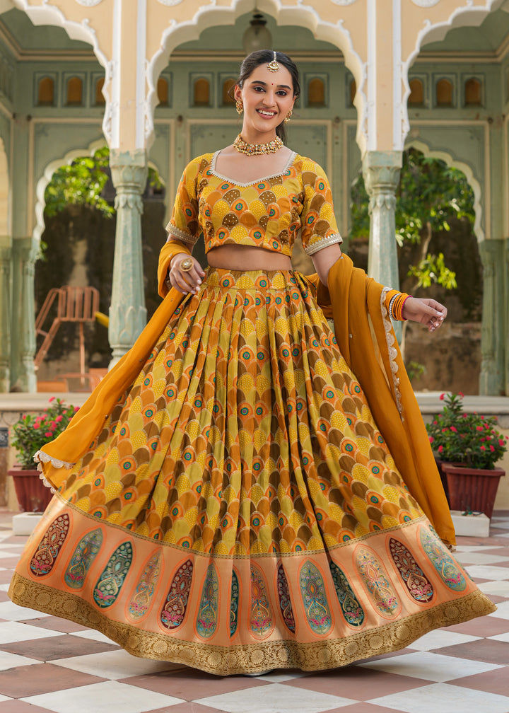 Viha Yellow Silk Printed Lehenga set