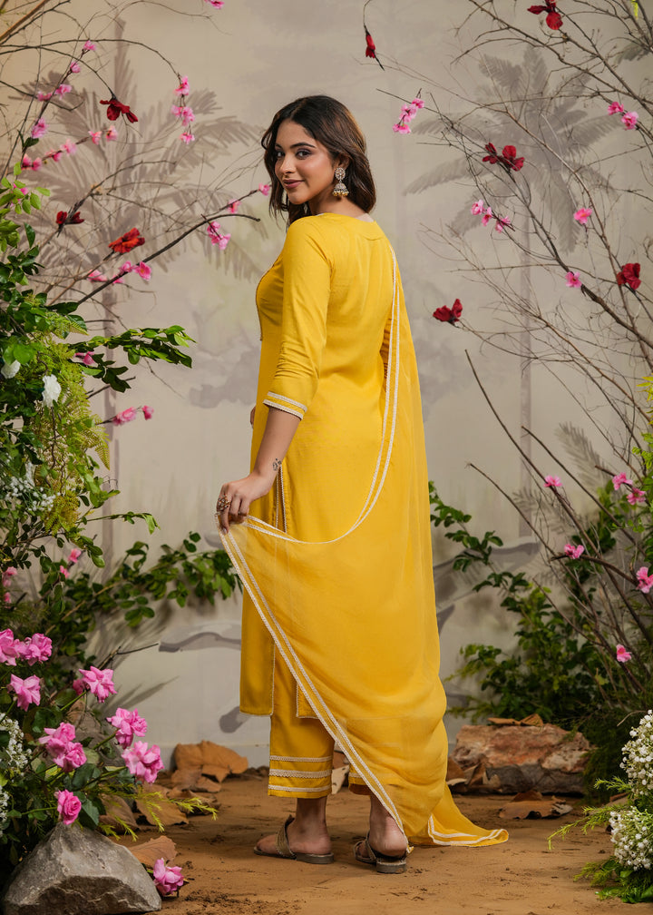 Ayana Yellow Straight Kurta With Pant & Dupatta