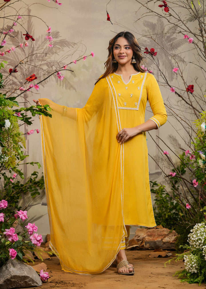 Ayana Yellow Straight Kurta With Pant & Dupatta