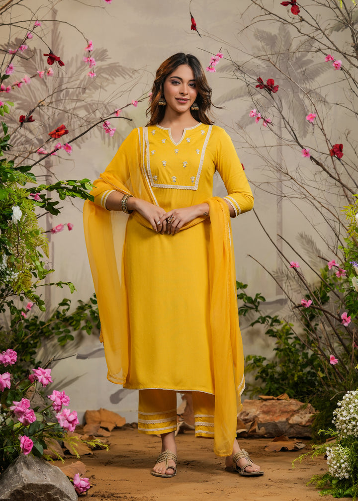 Ayana Yellow Straight Kurta With Pant & Dupatta