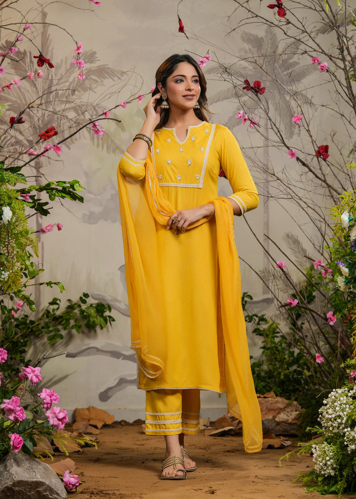 Ayana Yellow Straight Kurta With Pant & Dupatta