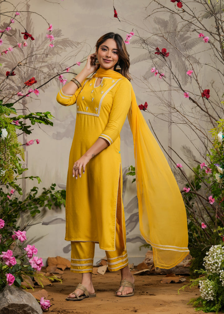 Ayana Yellow Straight Kurta With Pant & Dupatta