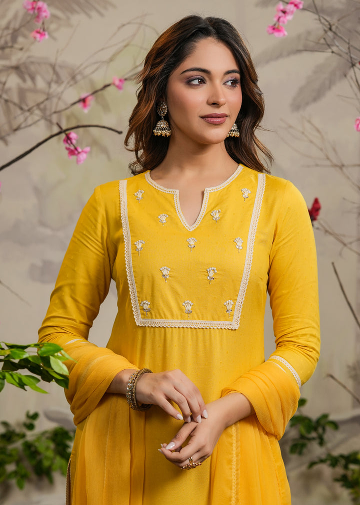 Ayana Yellow Straight Kurta With Pant & Dupatta