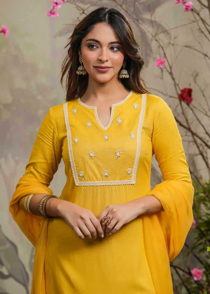 Ayana Yellow Straight Kurta With Pant & Dupatta