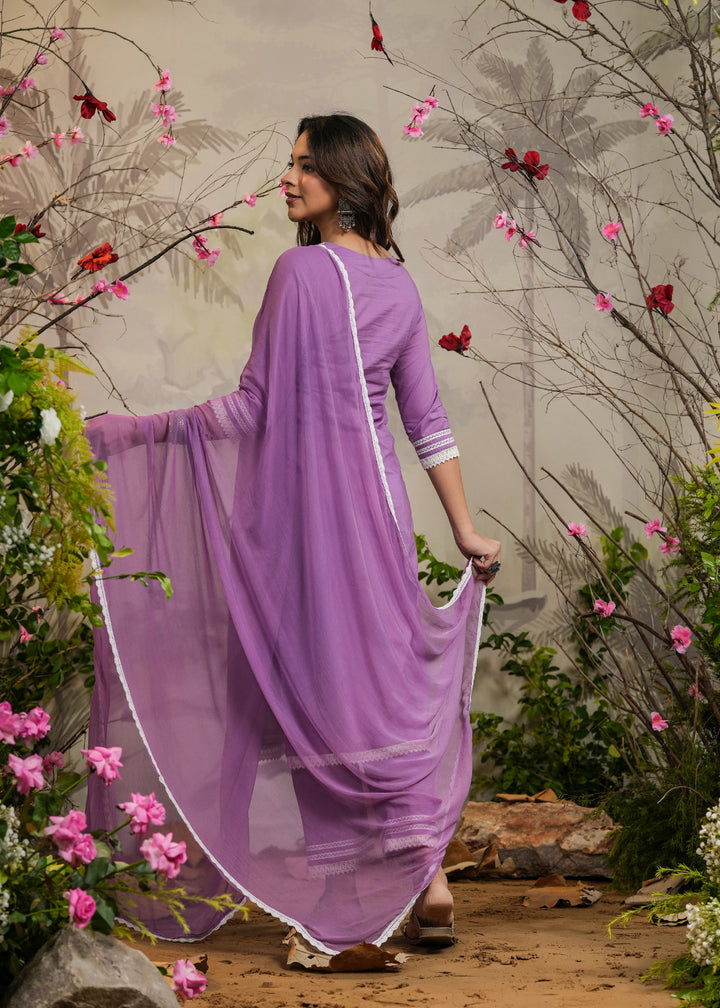 Ishana Lavender Straight Kurta With Pant & Dupatta