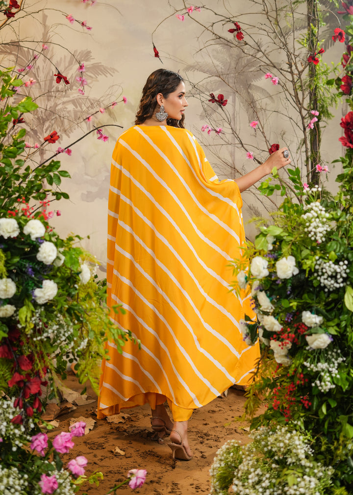 Ilahi Yellow Solid Palazzo With Top & Lehariya Cape