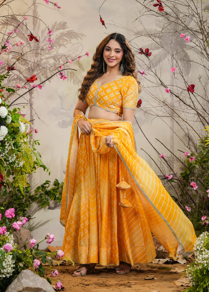 Saaz Yellow Bandhej Lehenga Set