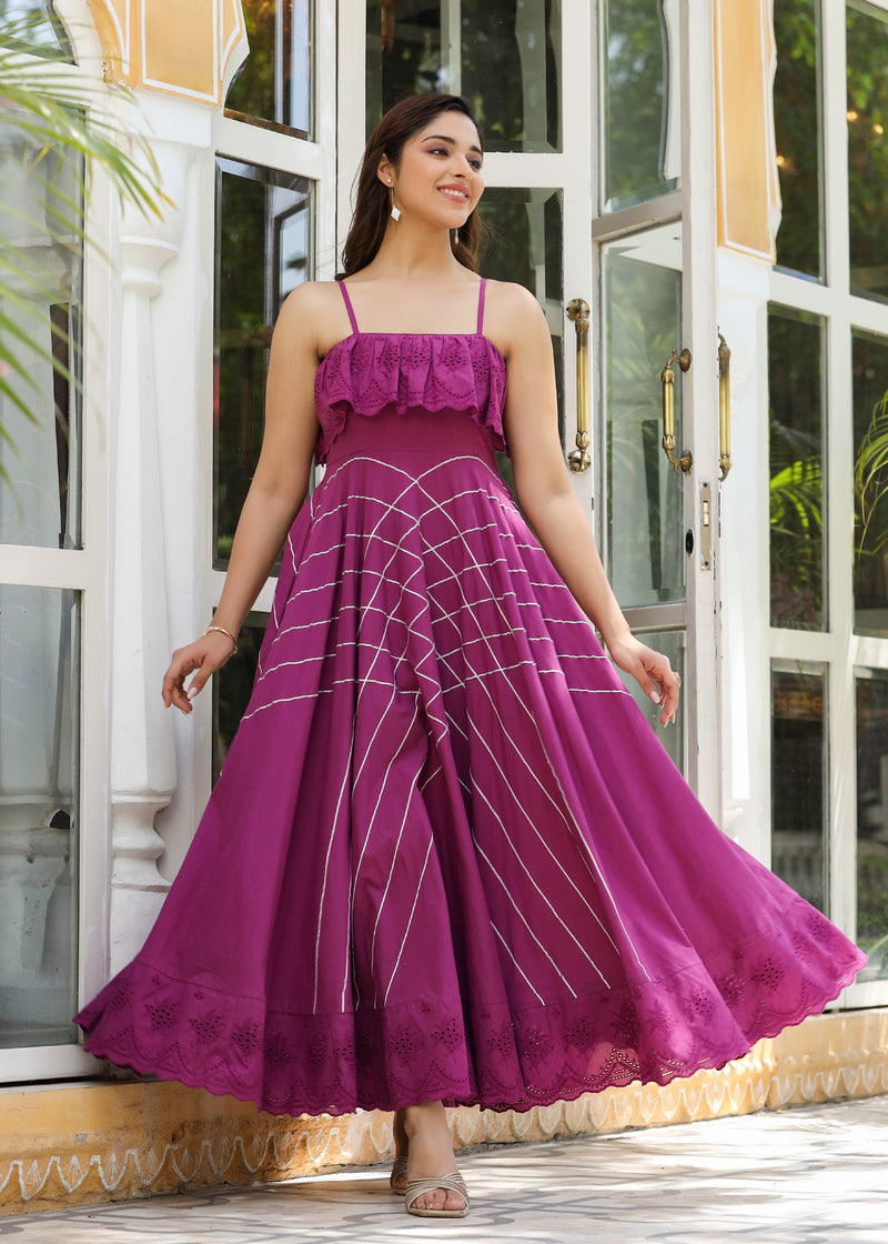 Aanya Embroidered Flared Wine Gota Lace Dress