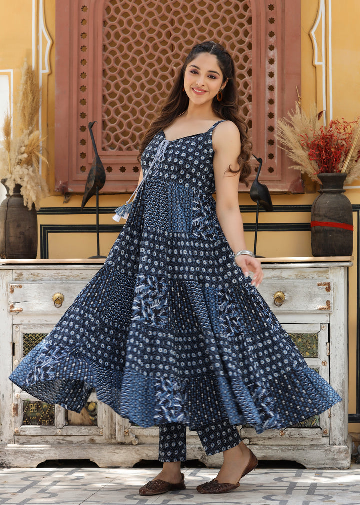 Anika Printed Blue Flared Kurta with pant