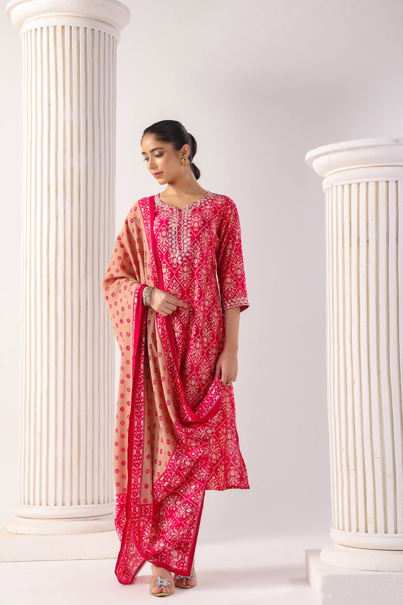 Samaira Pink Modal Chanderi 3 Piece Suit Set