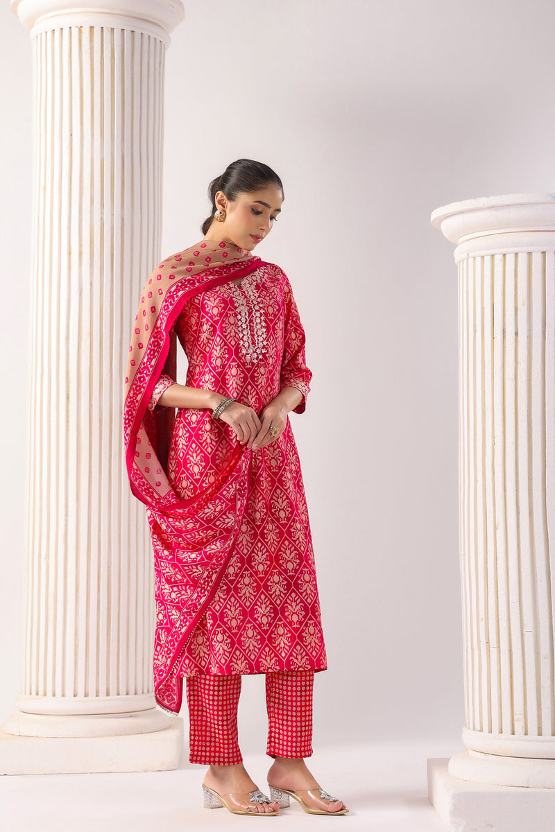 Samaira Pink Modal Chanderi 3 Piece Suit Set