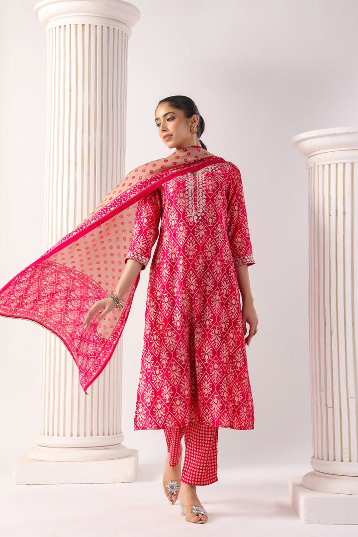 Samaira Pink Modal Chanderi 3 Piece Suit Set