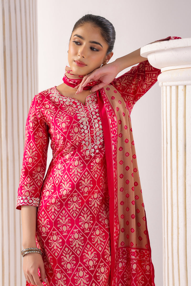 Samaira Pink Modal Chanderi 3 Piece Suit Set