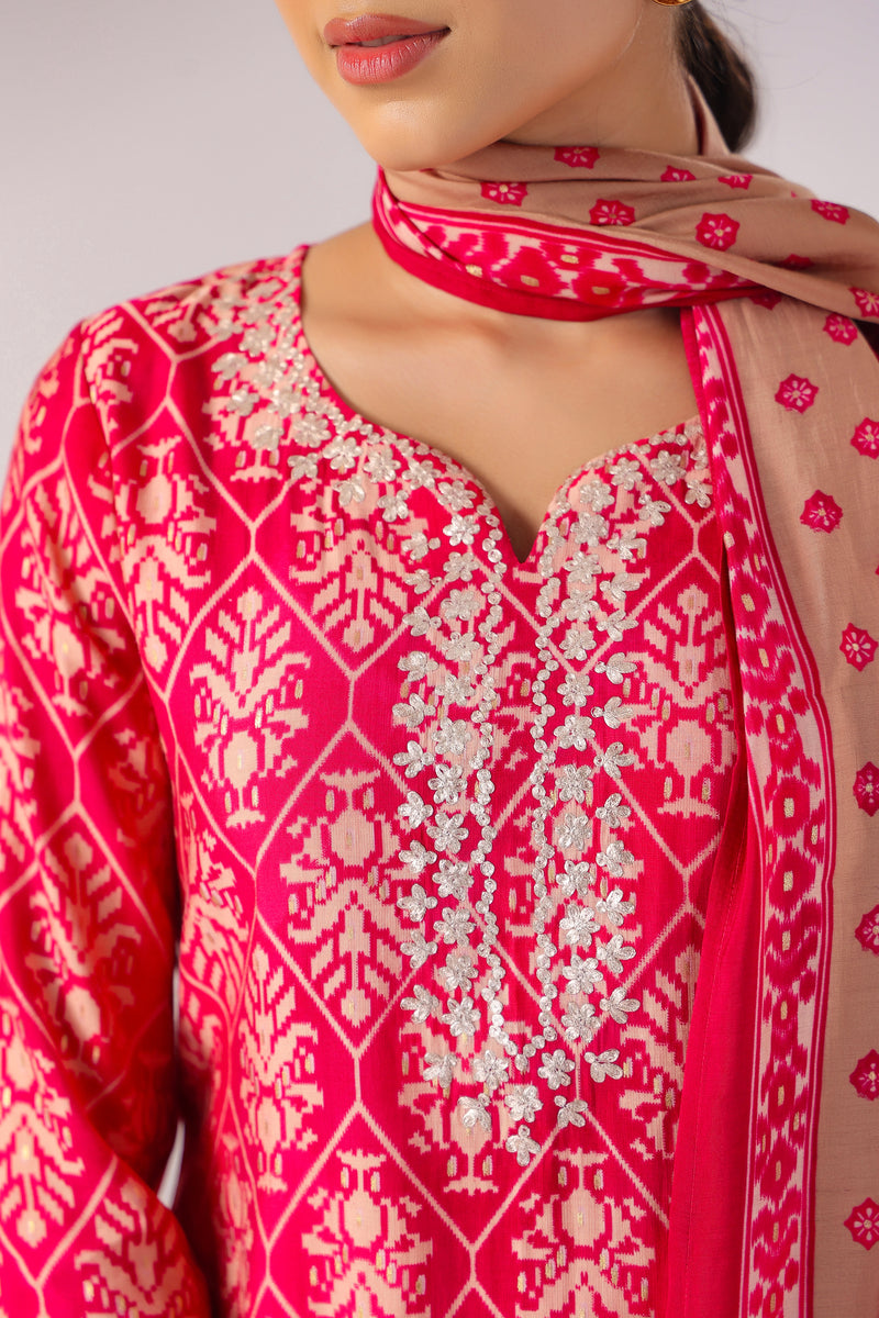 Samaira Pink Modal Chanderi 3 Piece Suit Set