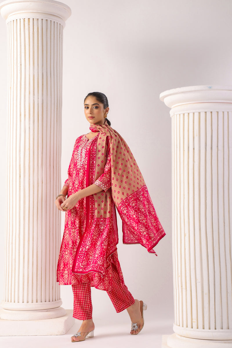 Samaira Pink Modal Chanderi 3 Piece Suit Set