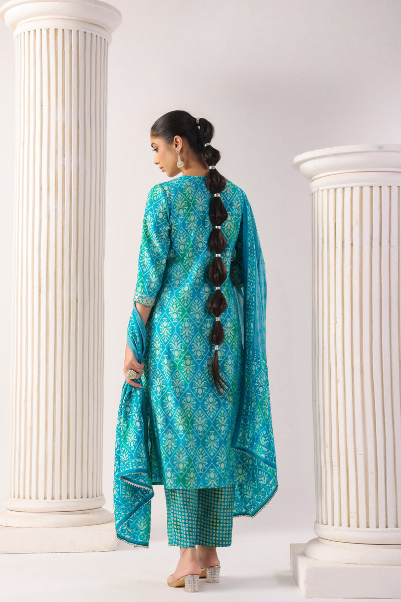 Aashita  Blue Modal Chanderi  3 piece set