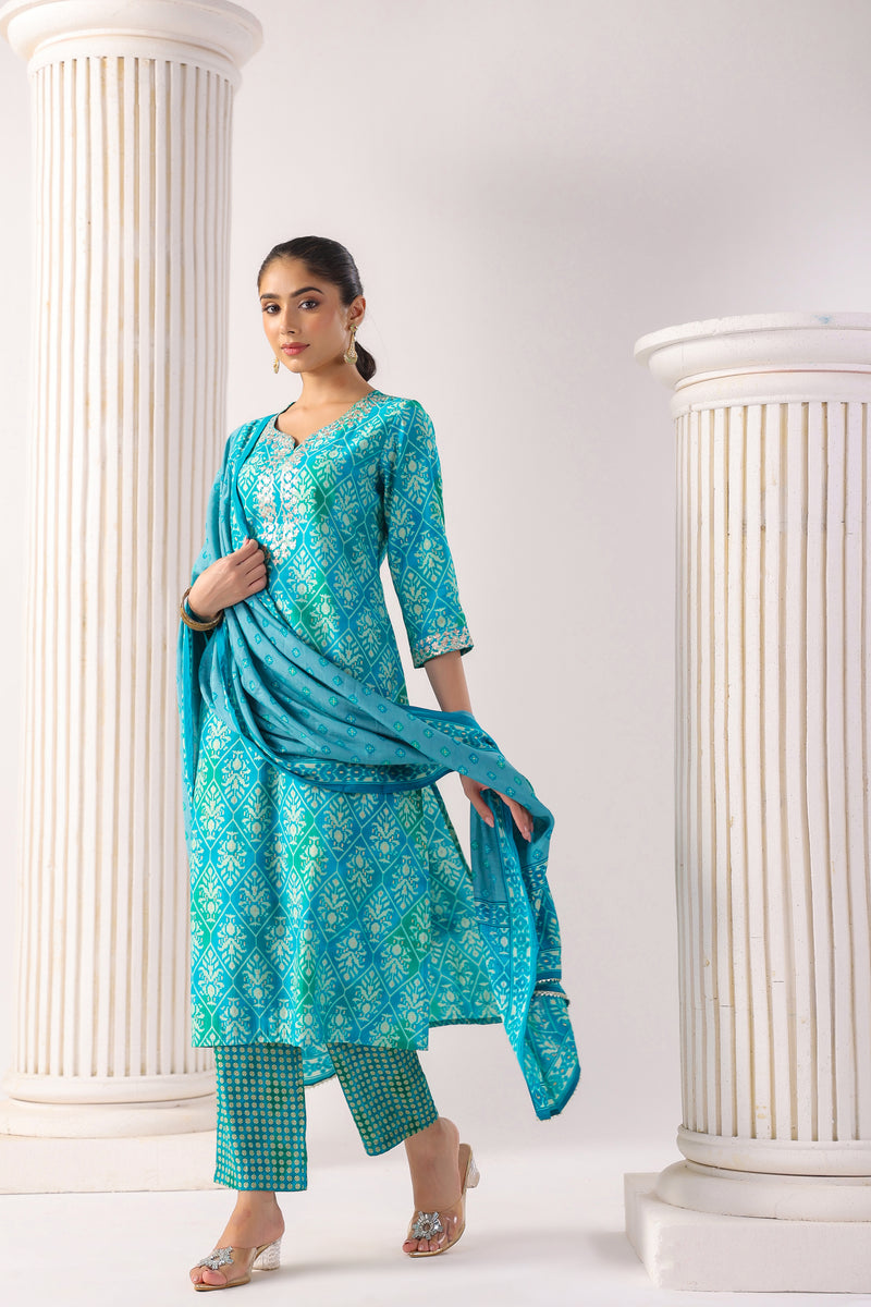 Aashita  Blue Modal Chanderi  3 piece set