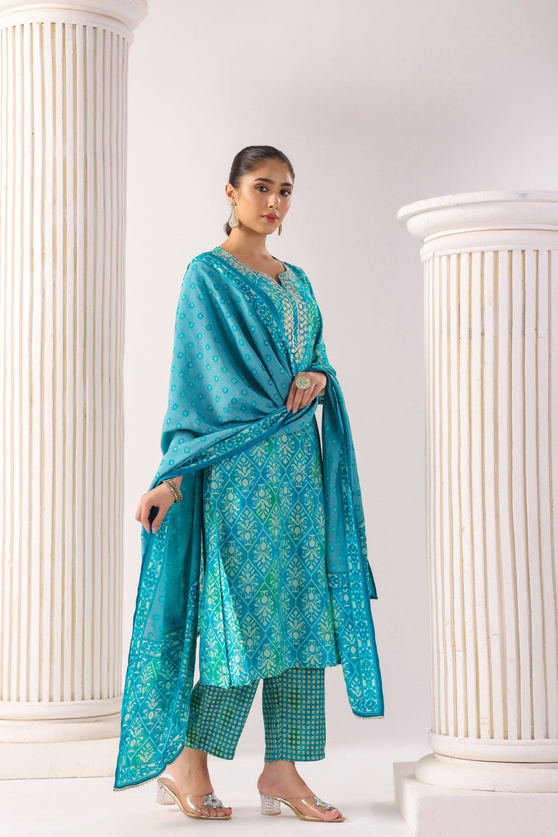 Aashita  Blue Modal Chanderi  3 piece set