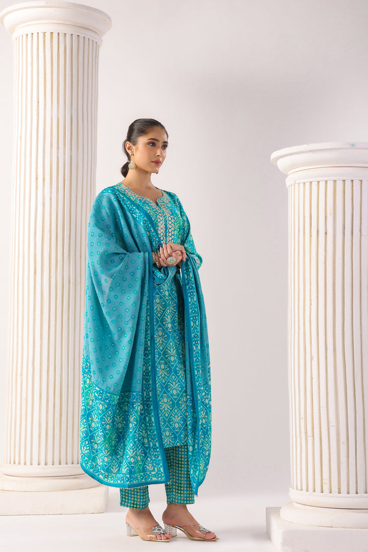 Aashita  Blue Modal Chanderi  3 piece set