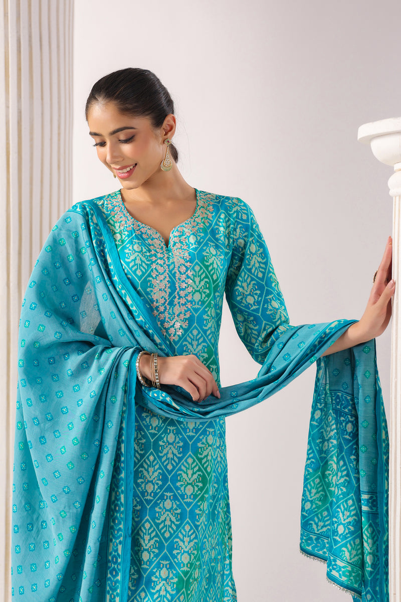 Aashita  Blue Modal Chanderi  3 piece set