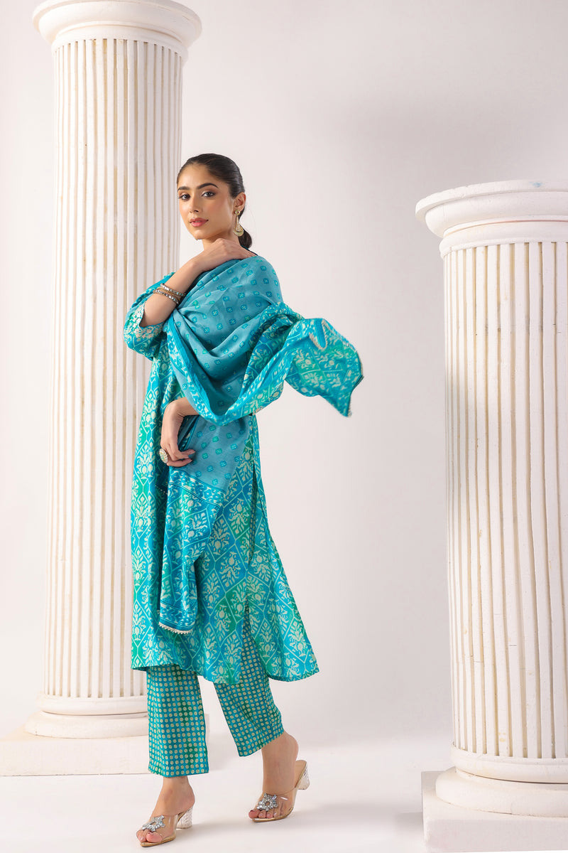 Aashita  Blue Modal Chanderi  3 piece set