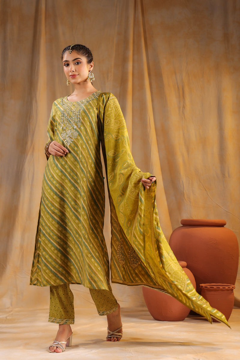 Sobhita Green Modal Chanderi 3 Piece Suit Set