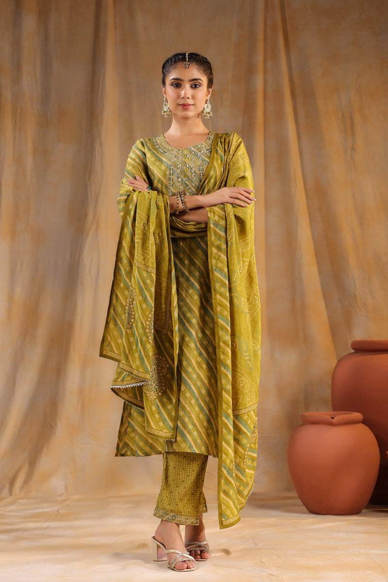 Sobhita Green Modal Chanderi 3 Piece Suit Set