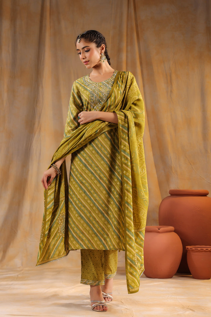 Sobhita Green Modal Chanderi 3 Piece Suit Set