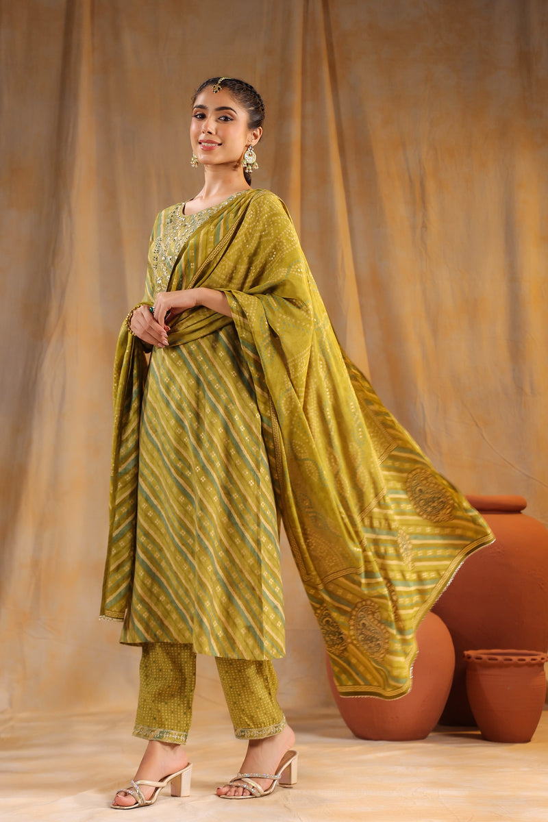 Sobhita Green Modal Chanderi 3 Piece Suit Set