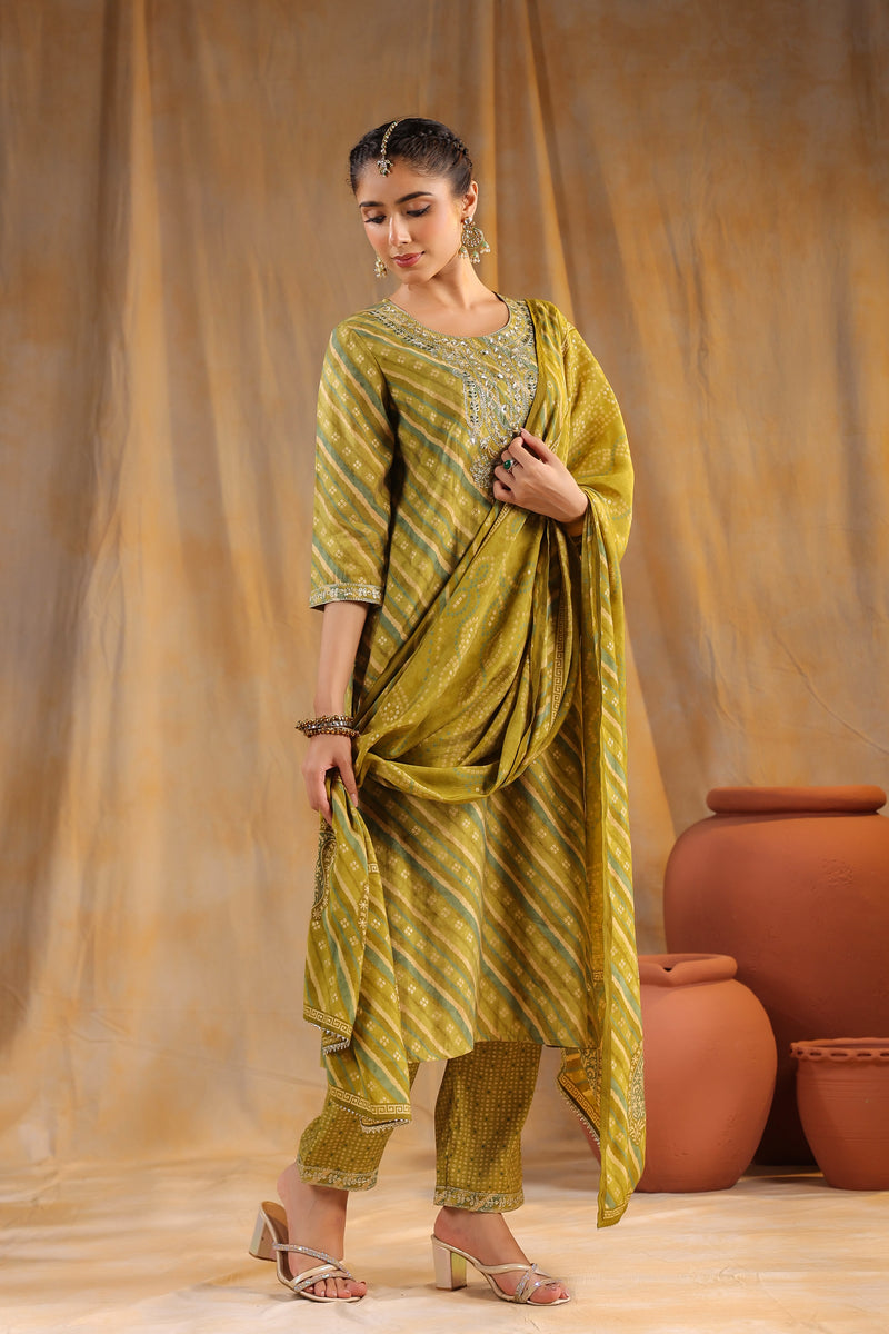 Sobhita Green Modal Chanderi 3 Piece Suit Set