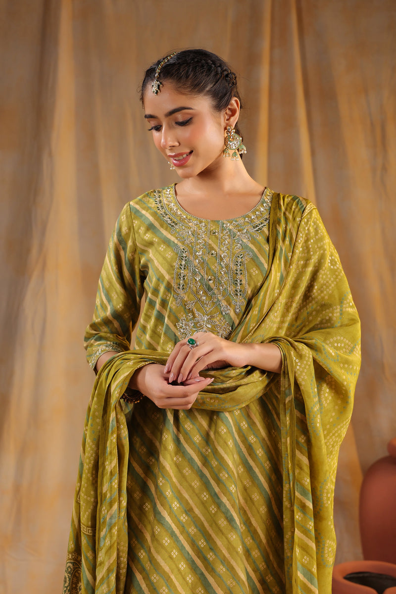 Sobhita Green Modal Chanderi 3 Piece Suit Set