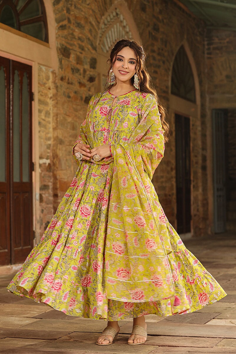 Floral Printed Suit Set With Dupatta - EverBloom India