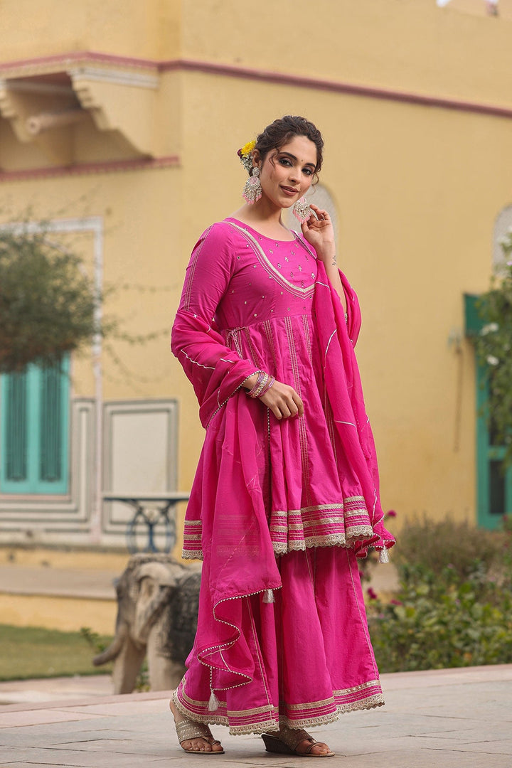 Saanwariya Gota Lace Kurta With Sharara And Dupatta