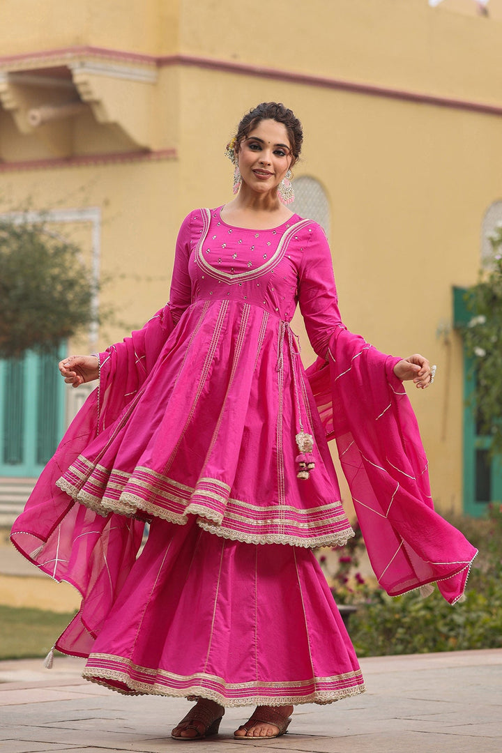 Saanwariya Gota Lace Kurta With Sharara And Dupatta