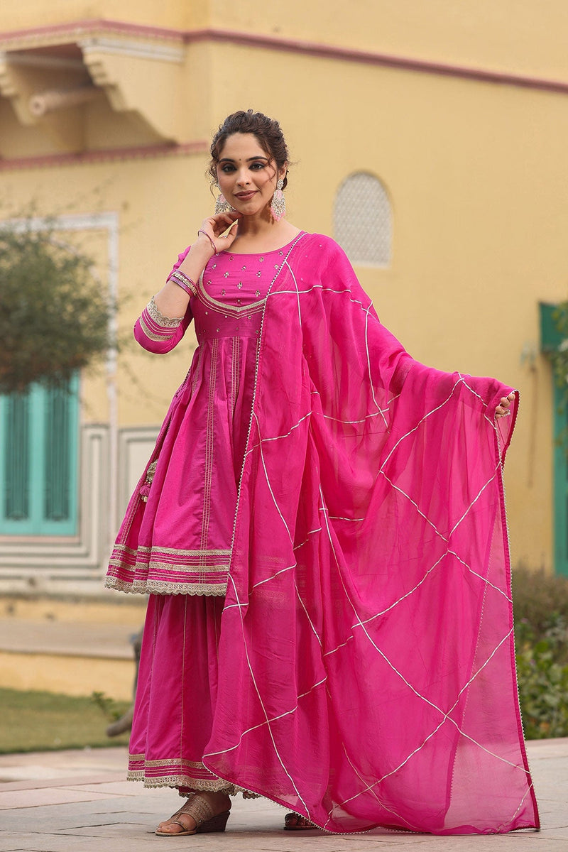 Saanwariya Gota Lace Kurta With Sharara And Dupatta